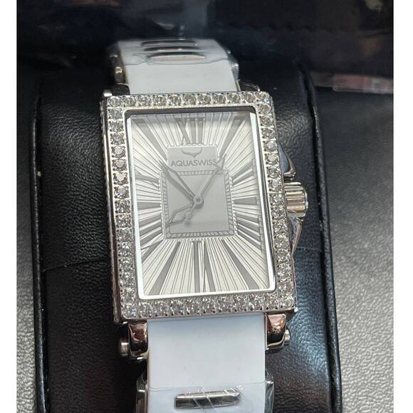 Aquaswiss Kelly Ladies Silver White Rubber White Bracelet W.Silver Watch NIB - Picture 2 of 13